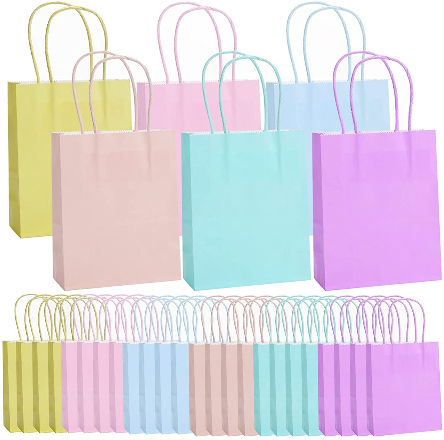 WAIZHIUA 30pcs Small Pastel Gift Bags - 6 Colours, Candy Treat Bags with Handle for Kids, Baby Shower, Birthday, Wedding, Party Favors (12x6x15cm)