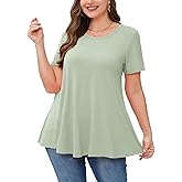 Tunic Tops for Women Plus Size Short Sleeve Crew Neck Swing Flare Loose T-Shirt Blouses to Wear with Leggings