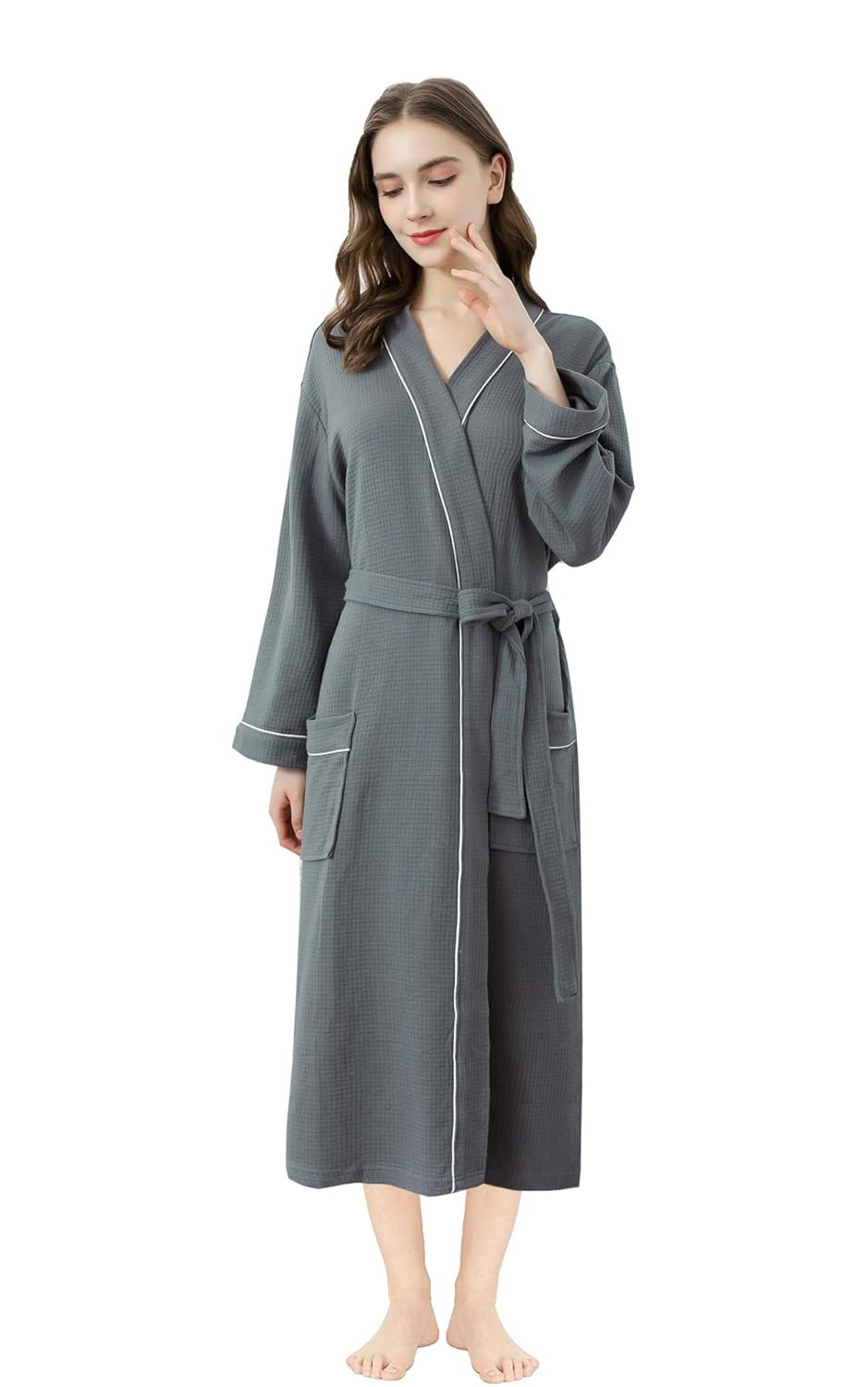 Womens Summer Lightweight Cotton Waffle Robes Calf Length,Soft