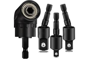 AIONNEWIE 4-in-1 Impact Drill Bit Extension Set with a 105° angle screwdriver bit, right angle drill adaptor, and 360° rotatable socket adapters for 1/4", 3/8", and 1/2" sizes