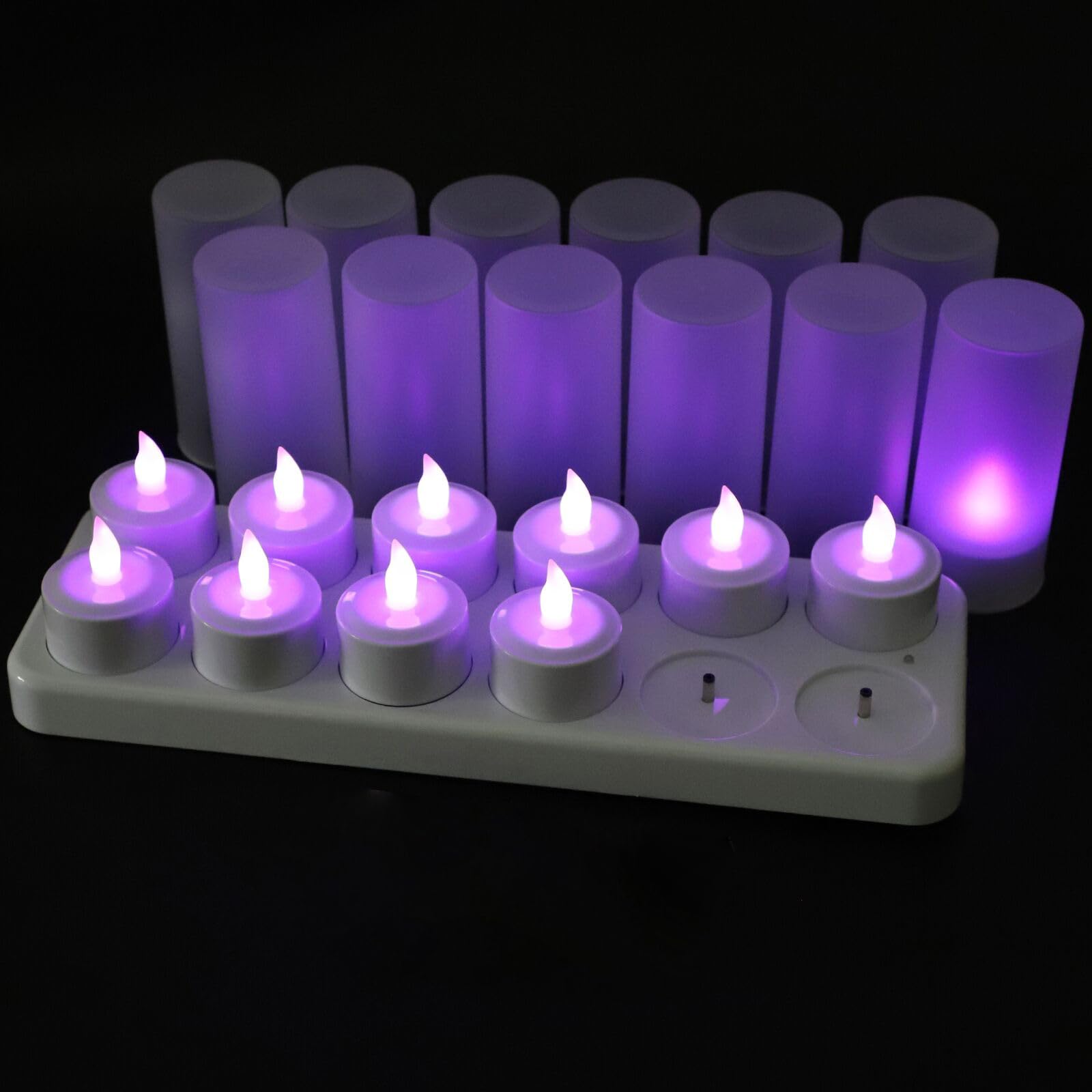 EuroFone Rechargeable LED Candles Tealight Purple Candle Flameless with Charging Station Holder (12pcs) — image 1