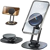 KOBBRAN Magnetic Phone Stand for Desk 360 Rotating Adjustable Foldable Aluminum for MagSafe Cell Phone Stand Holder with Non-Slip Base Desk Stand for iPhone 17 16 Pro Max/15/14/13/12 Plus Air (Black)