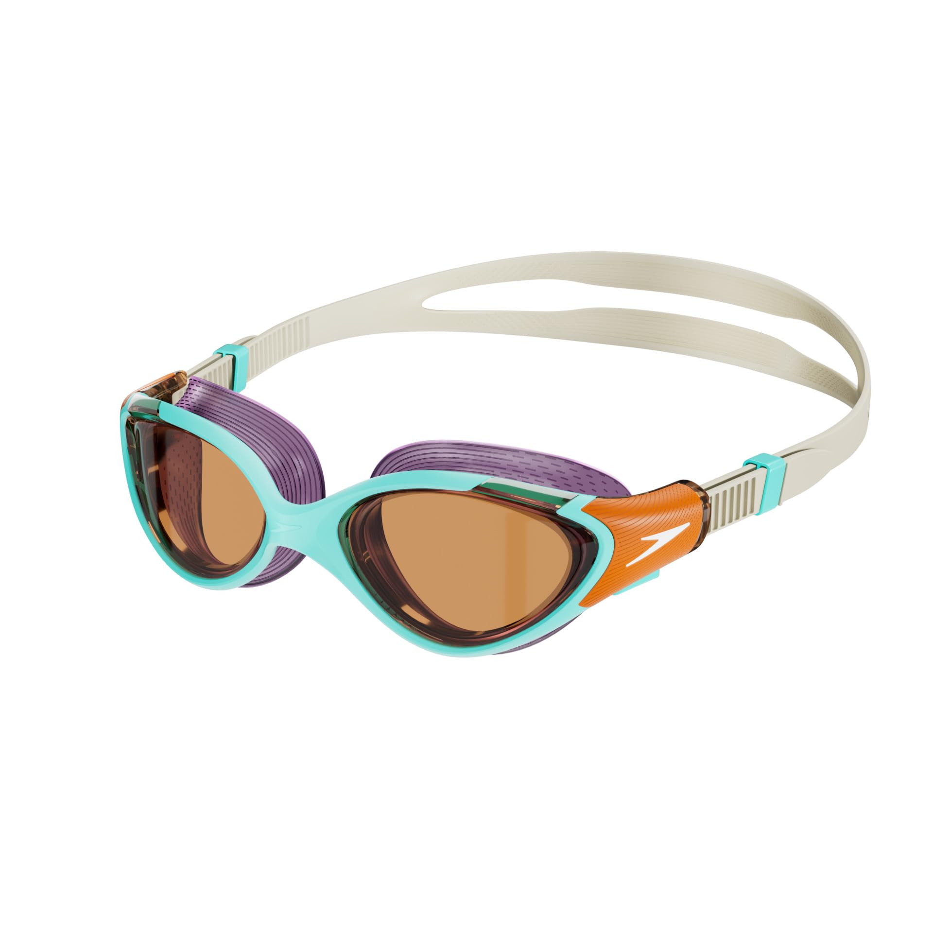 Speedo Women's Biofuse 2.0 SwiMing Goggles | Female Design | Patented Adjust Mechanism | Anti-fog | Anti-leak | Comfort Fit, Marine Blue/Pumpkin Spice/Pale, One Size