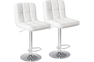 Sweetcrispy Bar Stools Set of 2, Armless PU Leather Adjustable Swivel Barstools, Hydraulic Kitchen Counter Height Thickened Seat Cushion Square Island Countertop Chairs with Back - Modern White