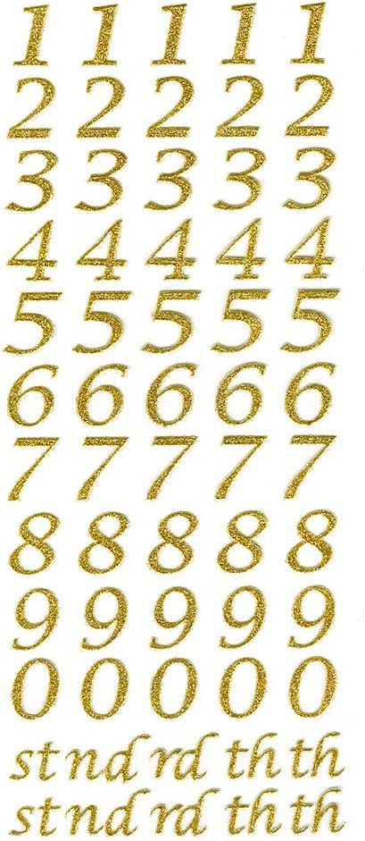Italian Options 15mm Script Gold Glitter Self Adhesive Numbers Craft