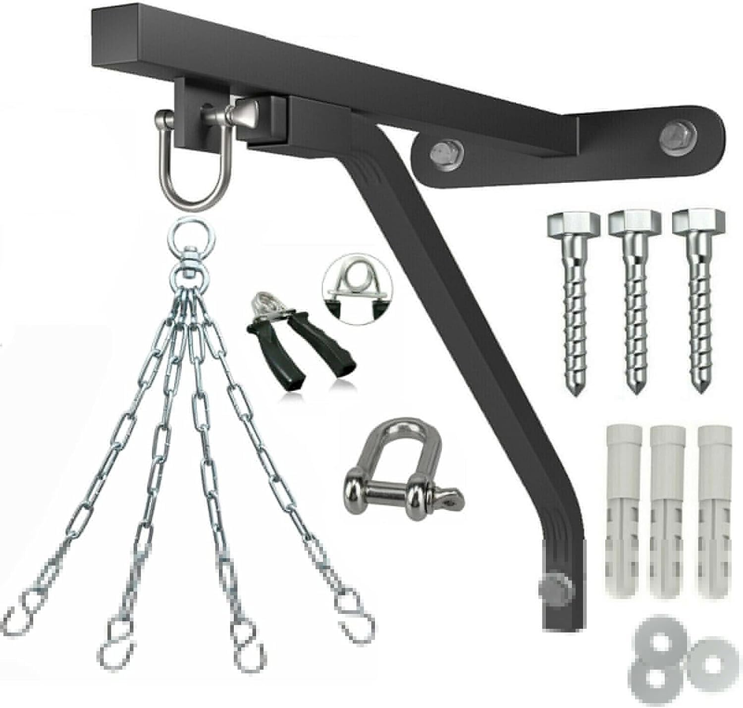 Heavy Duty Punch Bag Wall Bracket Steel Mount Hanging Stand Boxing Hanger with Chain & Gripper