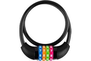 IDEALUX Bike Lock Cable, 4-Digit Combination With Metal Lock Head, Resettable, 2 Feet x 0.45 in, for Bicycle, Scooter, Skateboard, Motorcycle, E-Bike (Black)