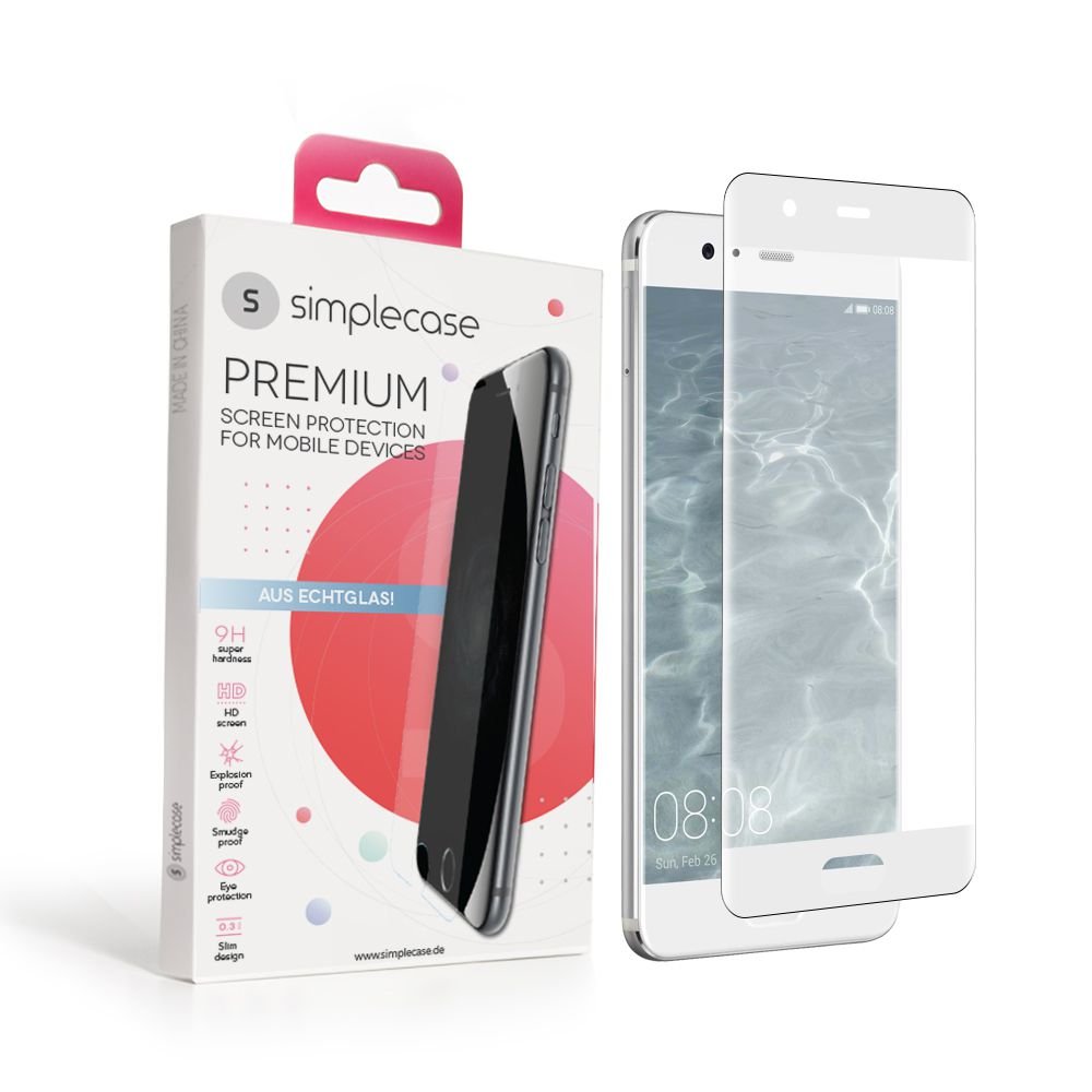 simplecase Tempered Glass for Huawei P10, Full Screen Premium Screen Protector, 100% Coverage, Optimum Protection, Extra Hardness 9H, White - Pack of 1