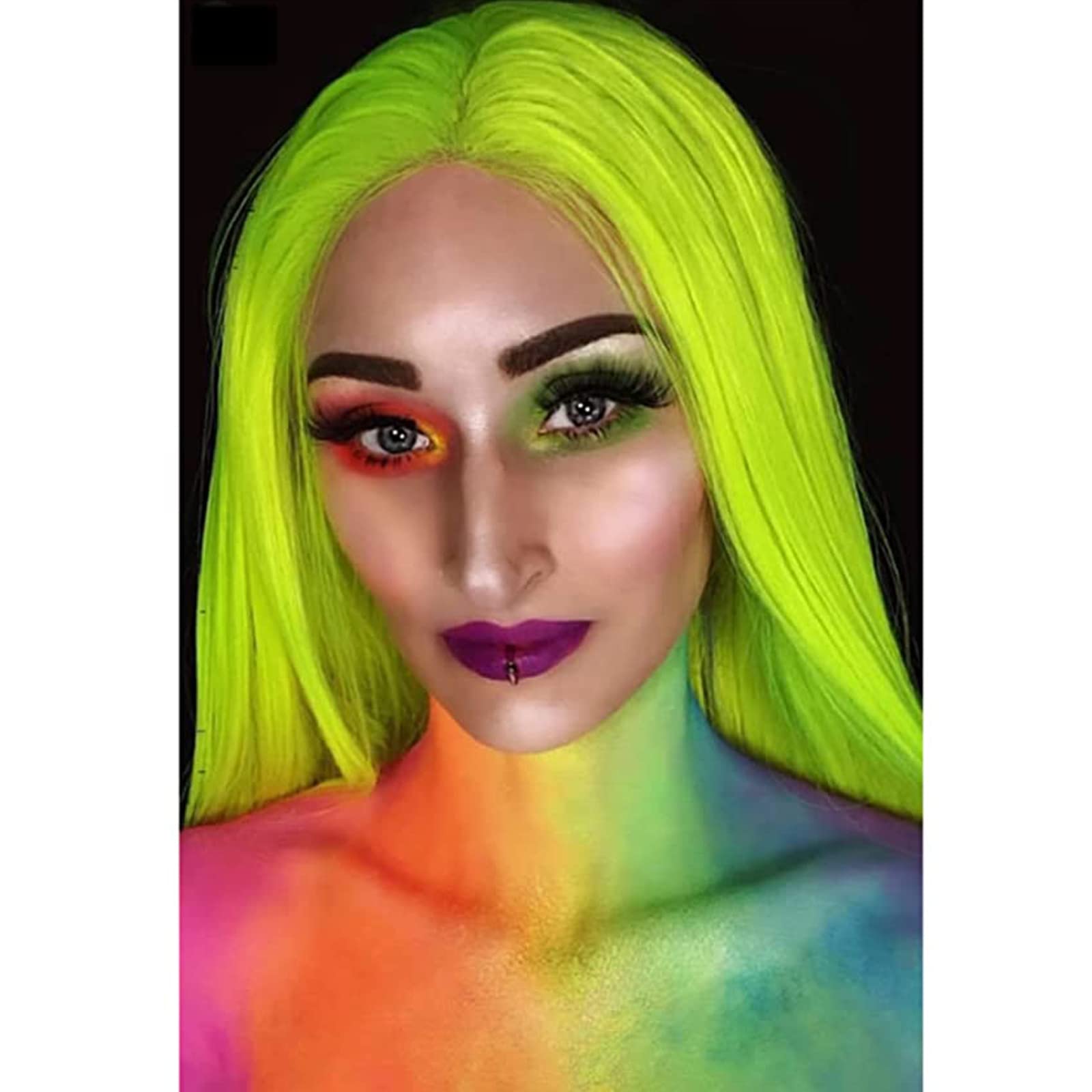 Fluorescent Green Long Natural Straight Synthetic Lace Front Wigs for Women Light Green Wig Middle Part Pastel Green Lace Wigs with Baby Hair Heat Resistant Realistic Cosplay Wigs 24inch
