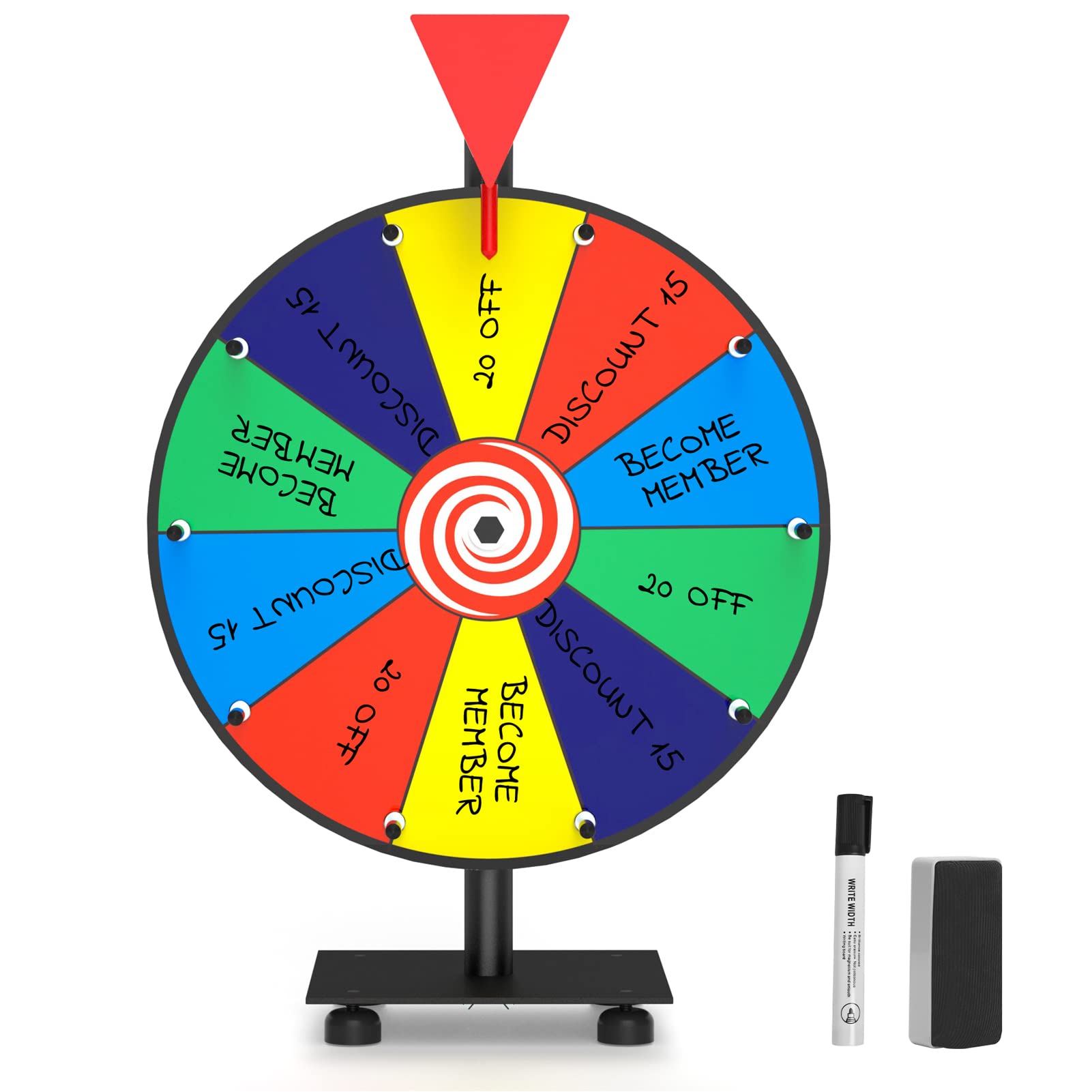 Alumrion Color Prize Wheel Editable Fortune Roulette Spinning Game with Dry Erase, 10 Slots Heavy Duty Base Roulette Wheel with Tabletop Stand for Trade Show, Win Fortune Spin Games, 12inch…