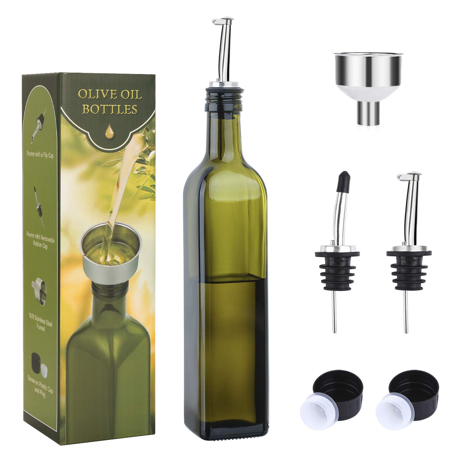 Buy Aozita 17oz Glass Olive Oil Bottle 500ml Green Oil & Vinegar