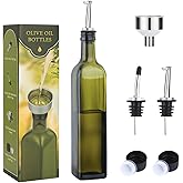 AOZITA 17oz Glass Olive Oil Bottle Dispenser - 500ml Green Oil and Vinegar Cruet with Pourers and Funnel - Olive Oil Carafe D
