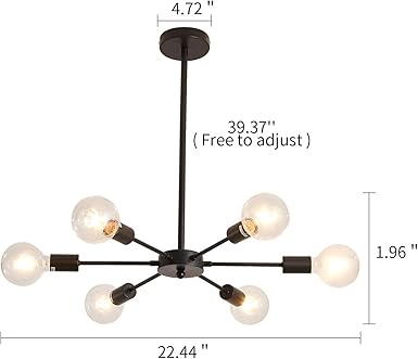 Uofus Sputnik 6 Light Chandelier Black Mid Century Chandelie Modern Ceiling Light Fixture Pendant Lighting For Kitchen Dining Room Living Room Bedroom Amazon Com