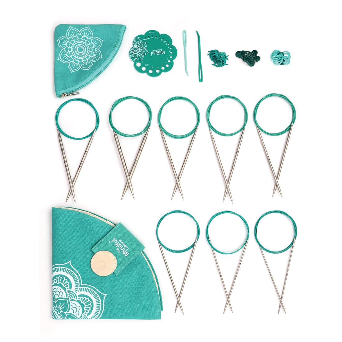 KnitPro The Mindful Collection Serenity Fixed Circular Needles Set 40" (100cm) | 8 Sizes (2.25mm - 5mm) with Accessories