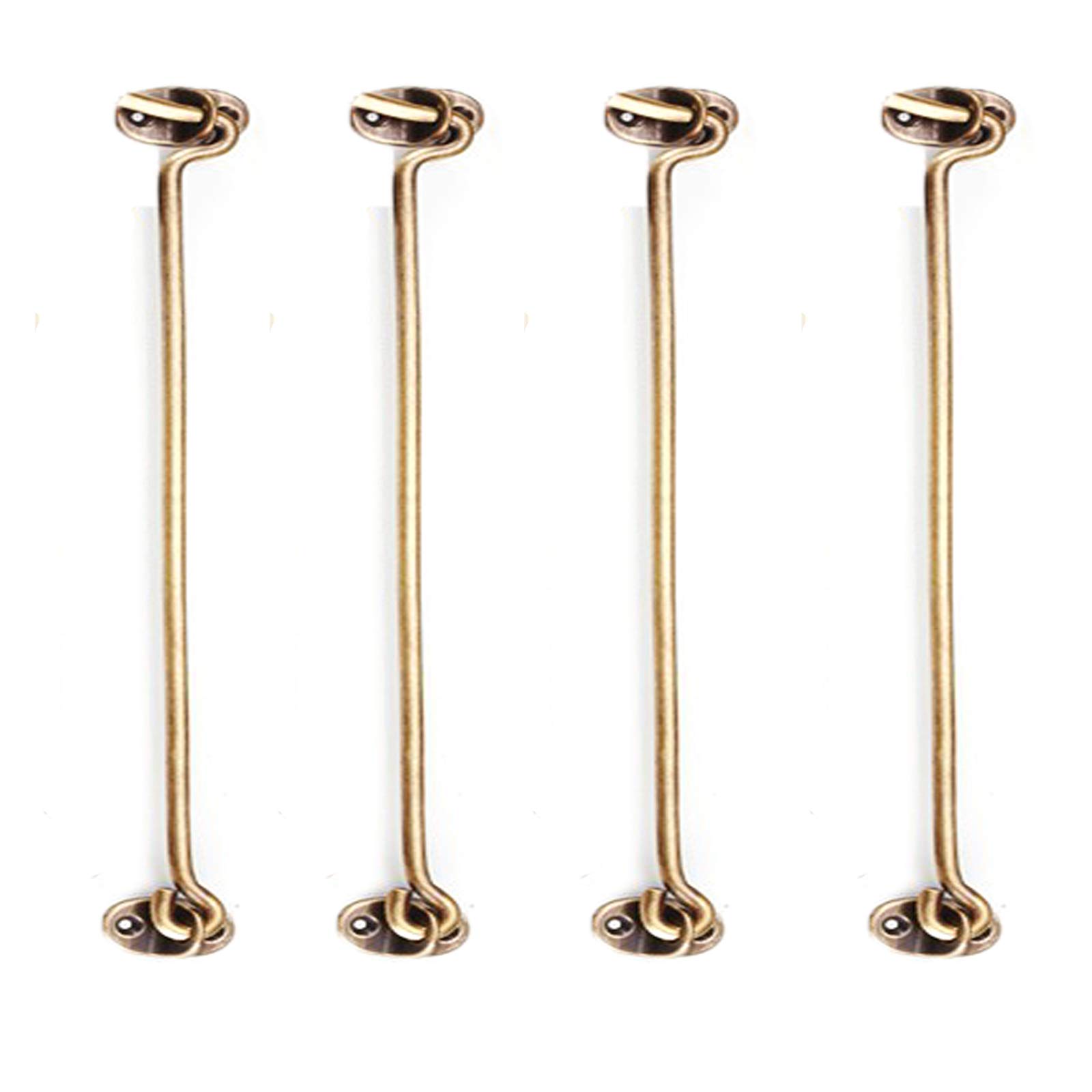 4Pcs Brass Hook and Eye Latch Lock, Window Brace Heavy Duty Cabin Hook and Eye Lock for Door, Swivel Shed Catch