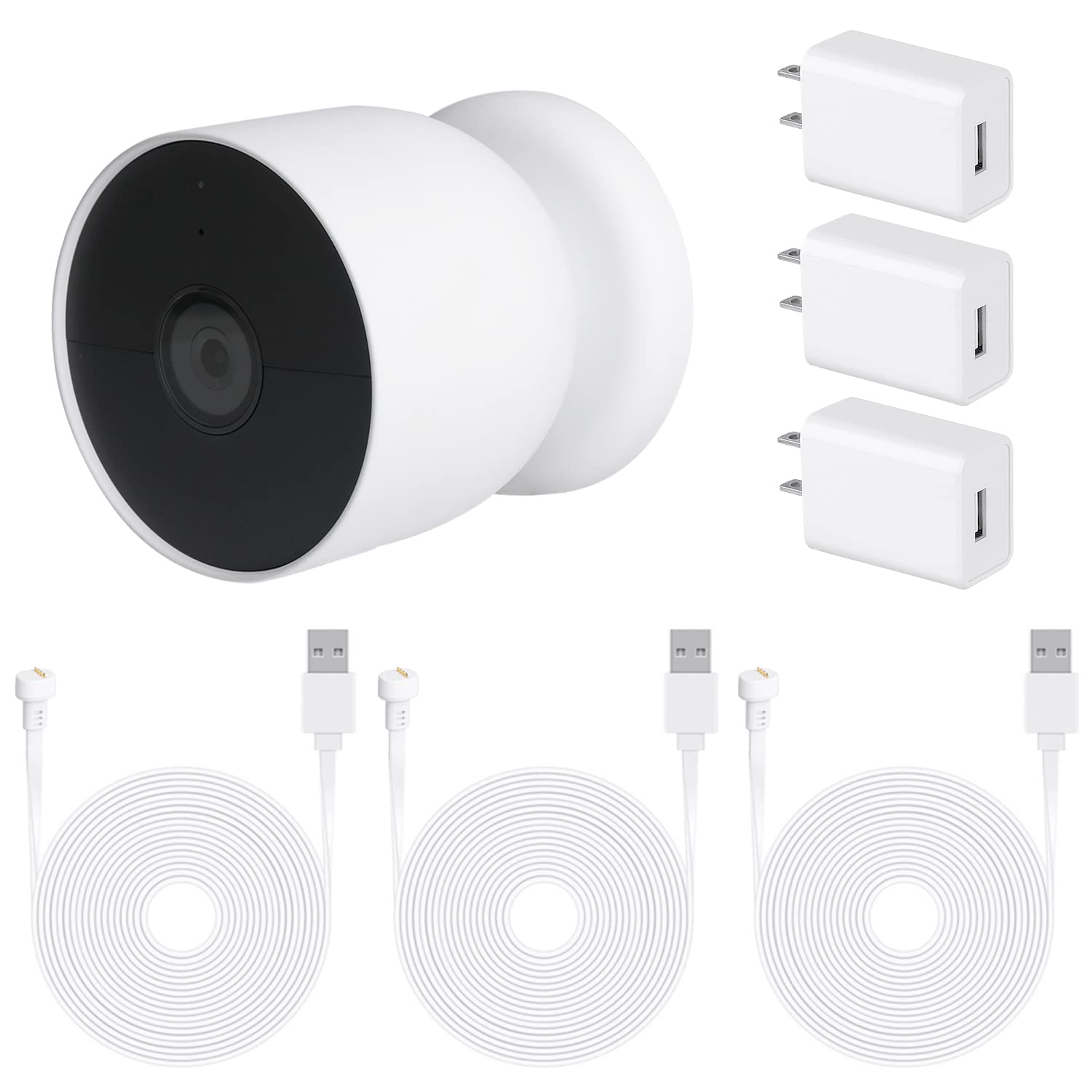 3Pack Power Cable Compatible with Google Nest Cam Outdoor or Indoor, Battery, 30Ft/9.1m Weatherproof Outdoor Cable Continuously Charging Your Nest Outdoor Camera (White)
