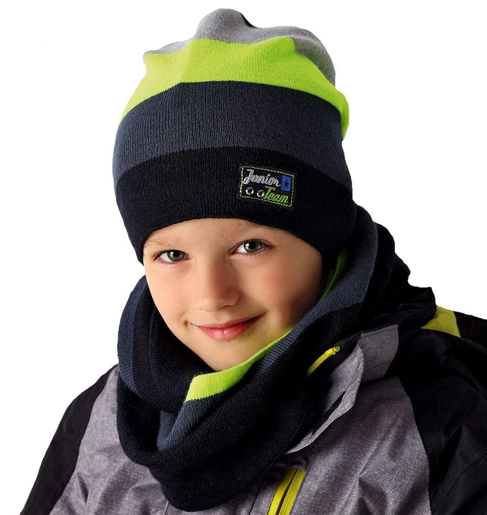 Schal Mütze Handschuhe Set Für Kinder – Gestreift, Mit Ohrenklappen & Bommel, Gefüttert Für Winter