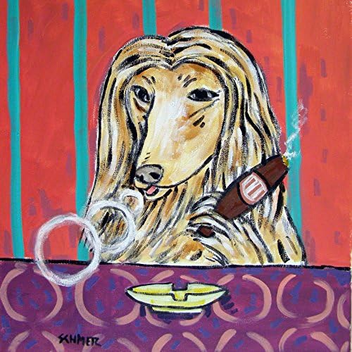 afghan hound at the cigr bar Dog art tile coaster gift