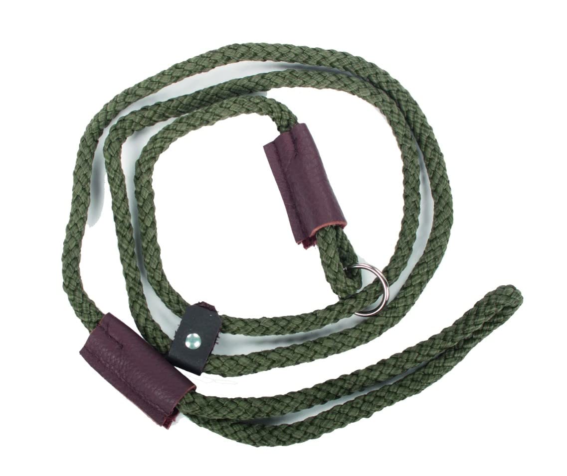 Classic Olive Green Slip Lead with Leather Fittings