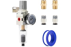 EBEIZZI 1/4" NPT Compressed Air Combination Filter Regulator Combo - Regulator, Filter & Gauge for Air Compressor,Auto Drain, Metal Bracket, 0-150 psi Gauge Air Tool Compressor