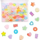 DANUDON 80PCS Mixed Candy Charms 3D Cute Mini Soft Jelly Sugar Scrapbooking Embellishments Resin Gummy Bear Doughnut Beads Sweets Charm Bulk Heart Flat Back Beads for Cell Phone Case Hair Clip