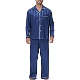 ZUEVI Men's Satin Silky Pajamas set Classic Silk like Sleepwear Set Button-Down Loungwear Two-Piece Pj Sets