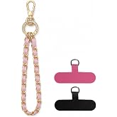 Nalefow Phone Wrist Strap with Metal Chain Phone Lanyard Wrist with 2 Tether Tabs Metal Leather Cellphone Charm Phone Chain
