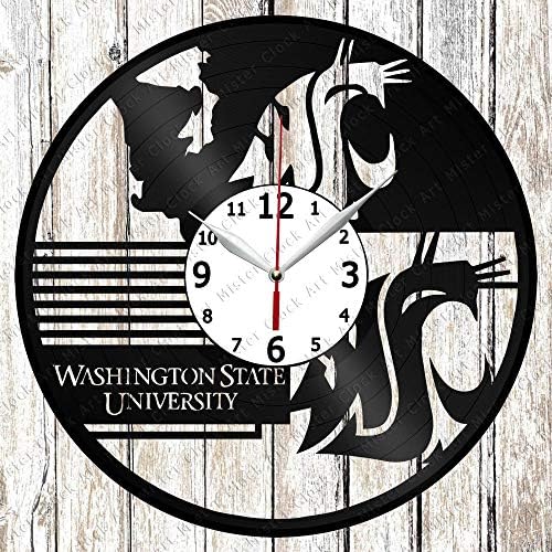 Vinyl Clock - Vinyl Wall Clock - Washington State University - Handmade Original Gift - Custom Design - Personalised Vinyl Record Wall Clock - Unique Art Home Decor -
