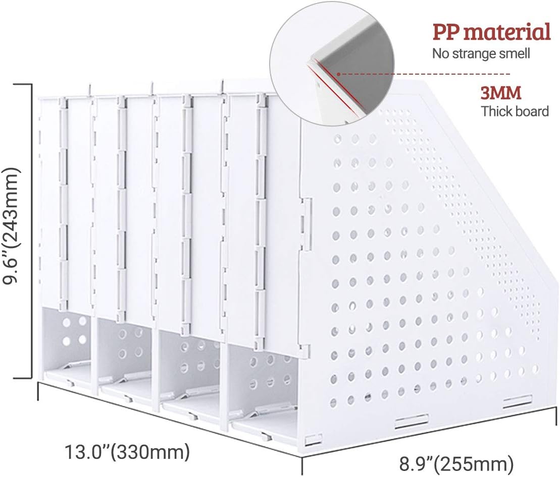 SAYEEC Desktop File Magazine Folder Holder 4 Section Plastic Hollow Documents Foldable Organizer File Cabinet Shelf Frames Dividers Rack Display and Storage (White) : Office Products