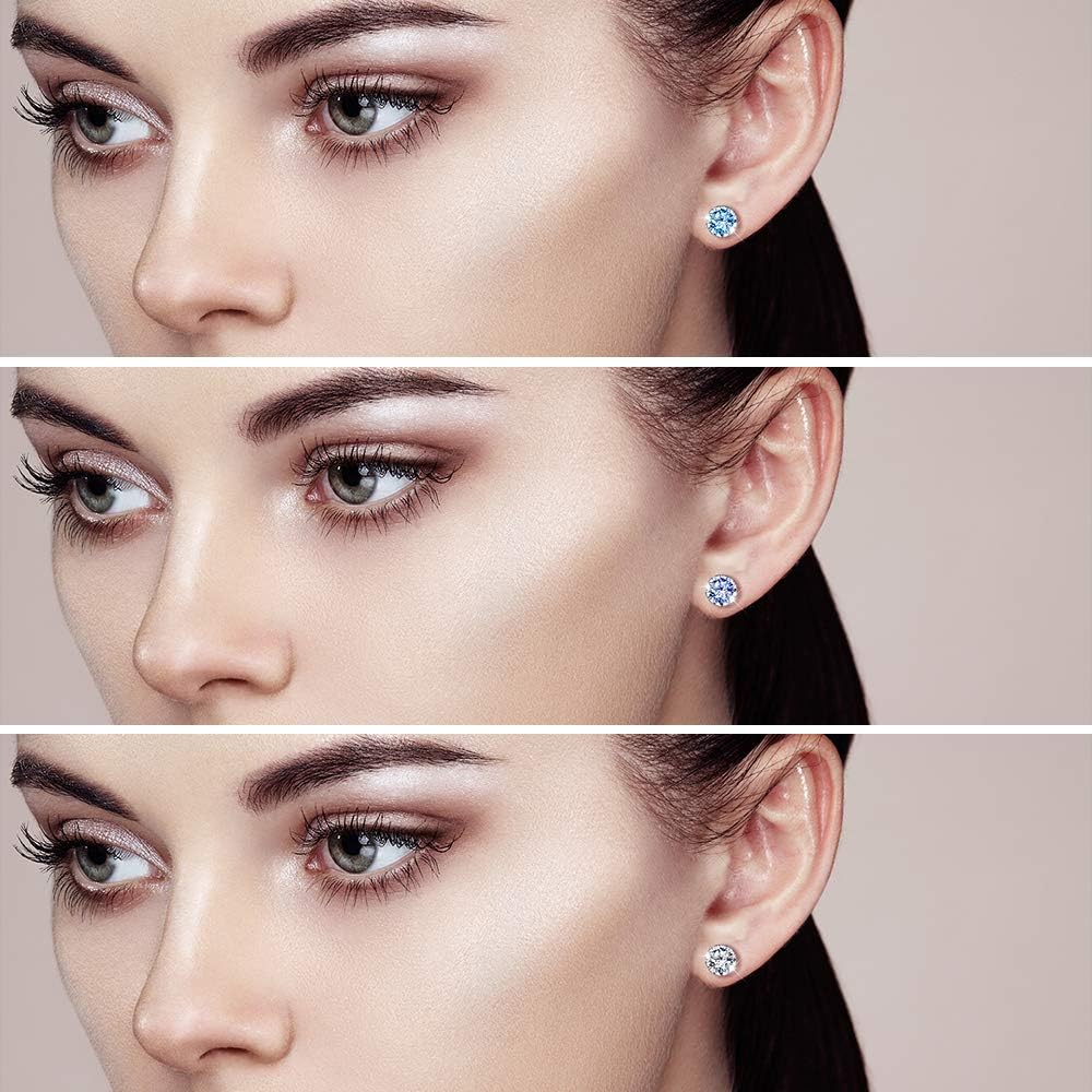 Womens Stud Earrings 7 works 925 Sterling Silver Earrings Cubic Zirconia Studs Hypoallergenic Earring Set - Image 5