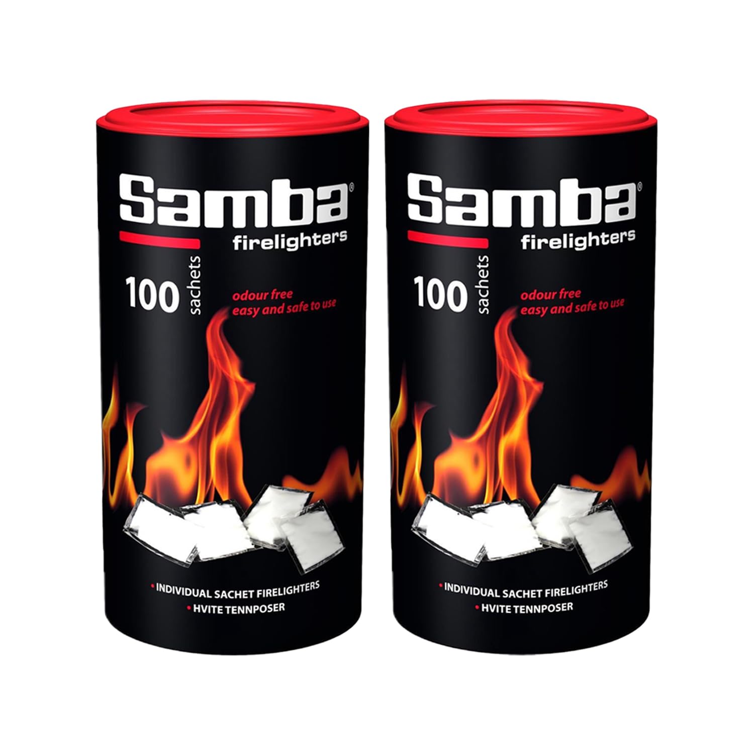 200 Samba Firestarters Firelighters Sachets - Odourless Burning & Easy to Light - For BBQs Barbecues Wood Burner Wood-Fired Ovens Stoves Fireplaces & Campfires - 2 Tubes