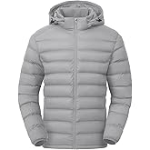 TBMPOY Men's Lightweight Puffer Jackets Detachable Hood Water-Resistant Casual Winter Coat Hooded Insulated for Travel Ski