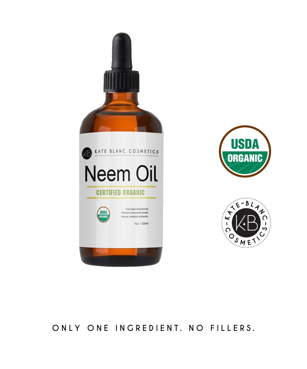 Neem Oil (4oz) by Kate Blanc. USDA Certified Organic, Virgin, Cold Pressed, 100% Pure. Great for Hair, Skin, Nails. Natural Anti Aging Moisturizer. 1-Year Guarantee : Beauty