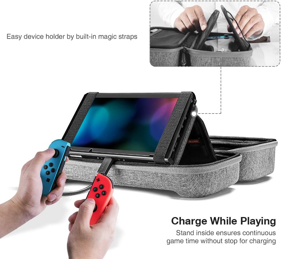 tomtoc Carrying Case for Nintendo Switch, Portable Travel Carry Storage Case Compatible with Switch Console, Pro Controller and 24 Game Cards, Protective Carry Bag with Handle, Gray: Video Games