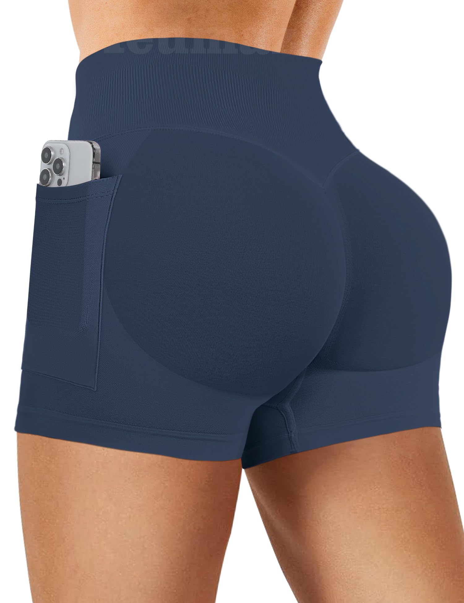 Photo 1 of Ieumaz Women Gym Workout Seamless Shorts 4.5" with Pockets Scrunch Butt Lifting Tummy Control Yoga Shorts for Women