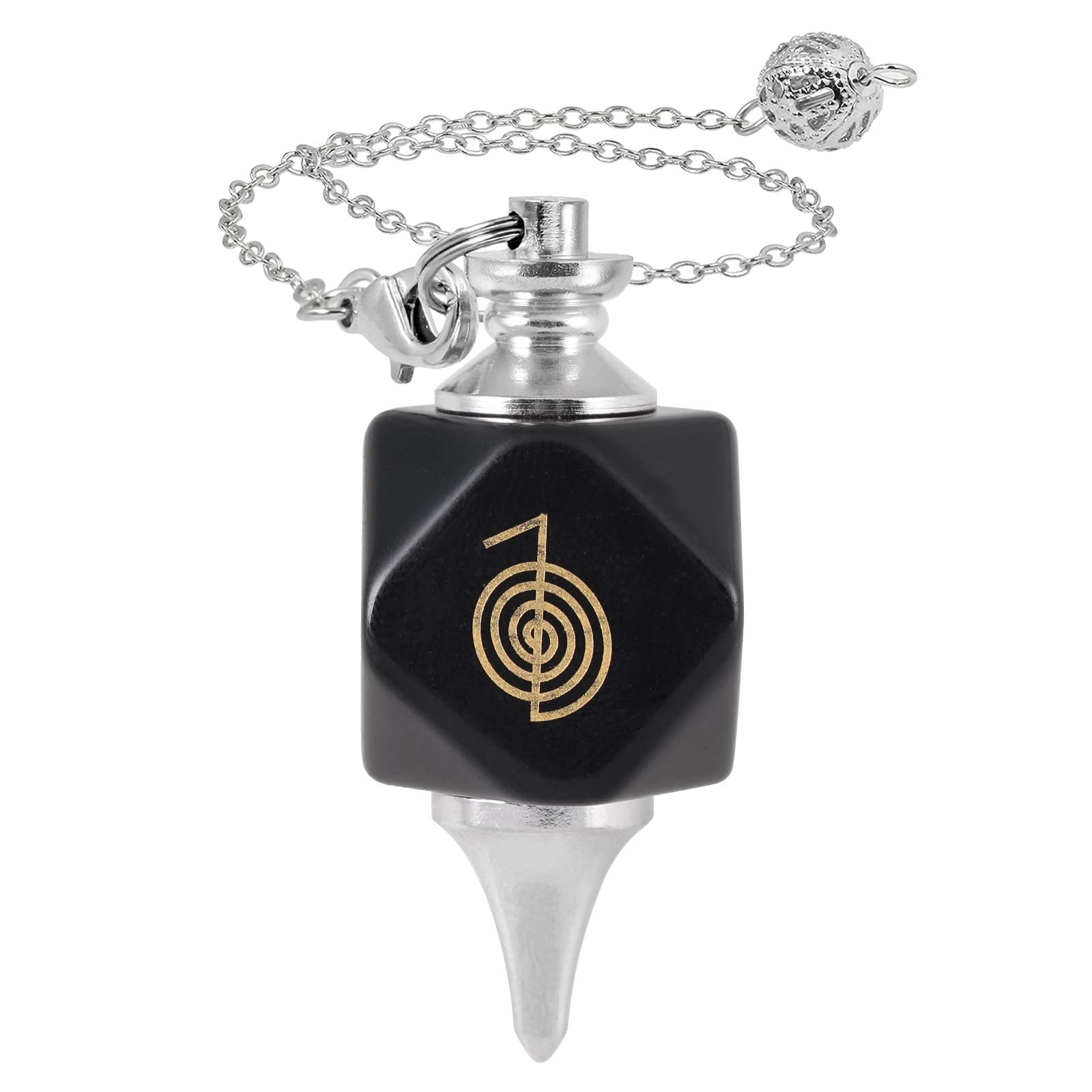 mookaitedecor Natural Black Obsidian Crystal Pendulum with Reiki Symbol for Scrying Dowsing Divination Meditation, Cho Ku Rei Reiki Symbol Pendant Healing Crystal Pendulum Divination Tool Wiccan Gift