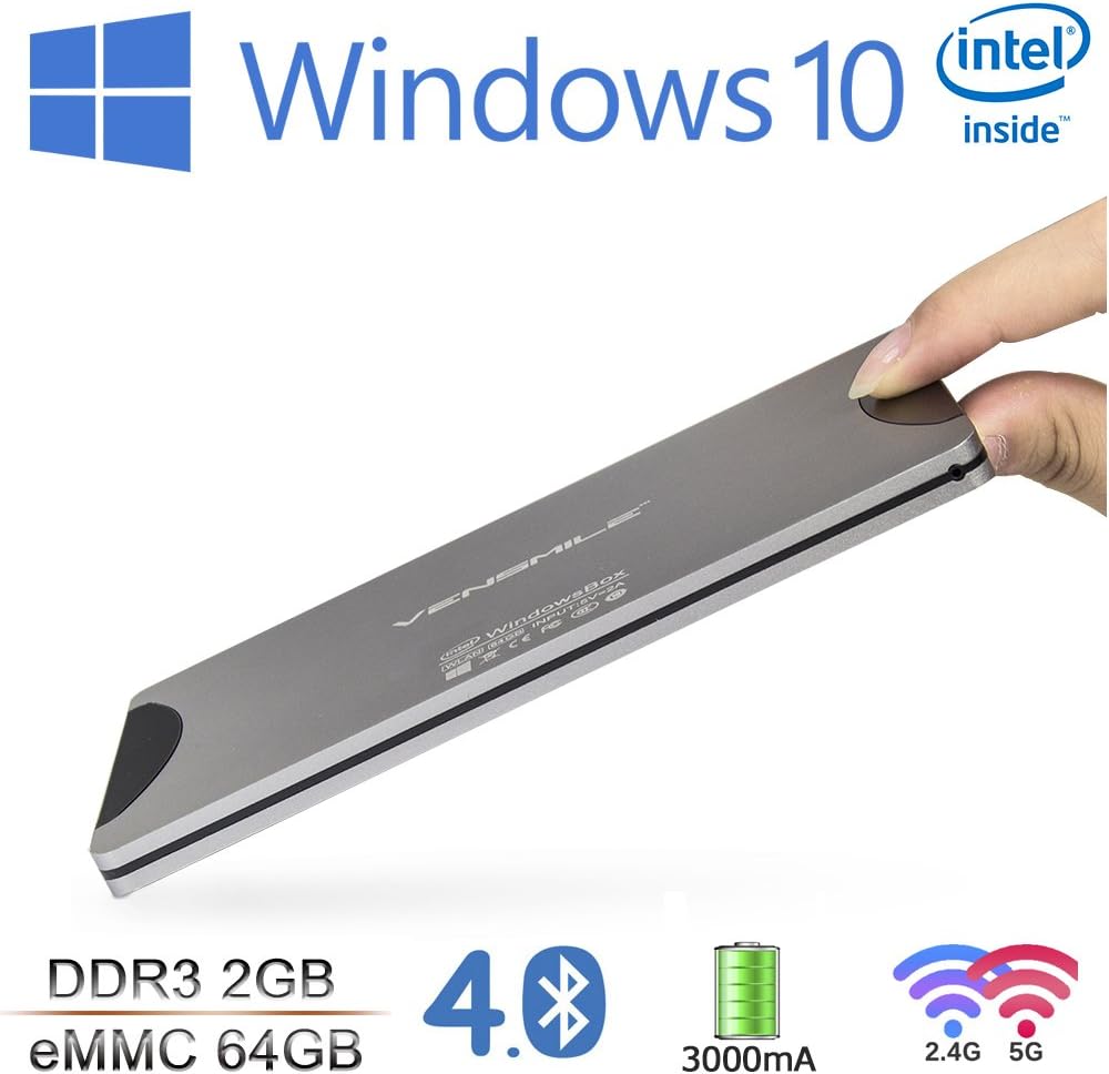 VENSMILE W10 Wintel Mini Desktop Pc Computer Stick 2GB 64GB Atom Baytrail Cr,z3735f Quad-core (4c/4t) Soc CPU Windows 10 Pocket Computer Xbmc Tv Player with Bluetooth 4.0 Built-in Battery 2.4g 5g Dual Band Wifi