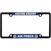 [Officially Licensed Product] - United States Air Force, USAF - Domed Custom-Made Personalized Narrow (Thin) Top 4 Hole Metal Car License Plate Frame with Free caps - Black (Quantity: 1 Frame)