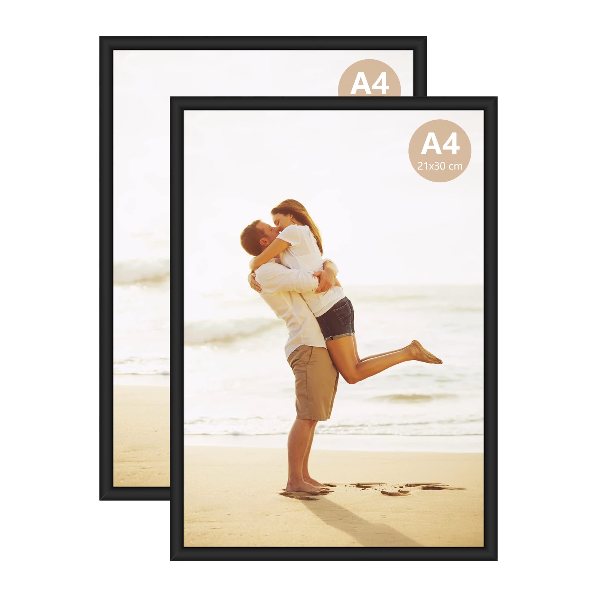 ATOBART A4 Photo Picture Frame, 21 X 30 CM Aluminum Black Certificate Frames for Wall Tabletop Display Horizontally or Vertically, Set of 2