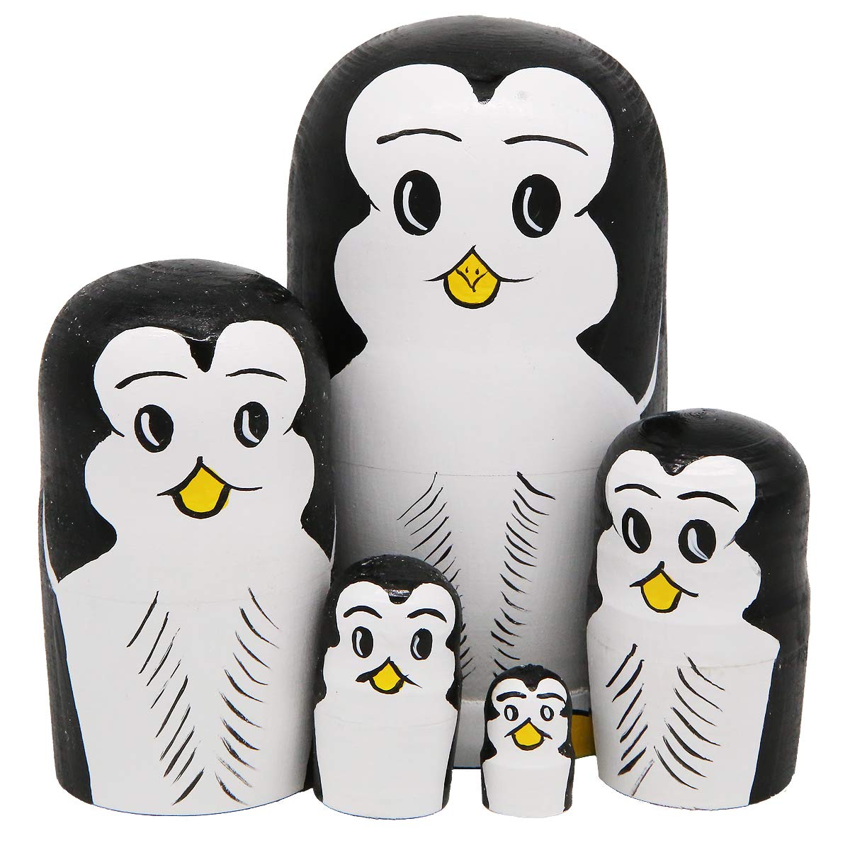 Set 5 Pieces Penguin Wooden Handmade Nesting Dolls Matryoshka Russian Doll For Kids Toy Birthday Christmas New Year Gift Home Decoration