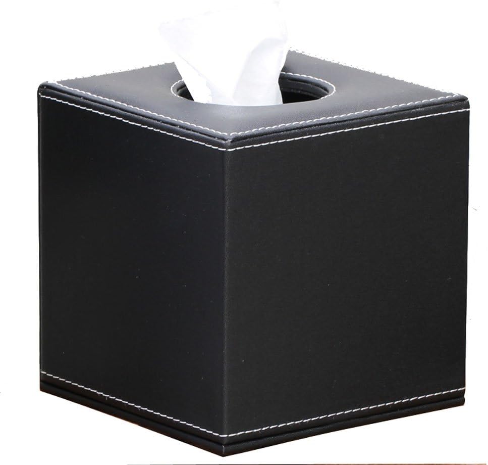 New Square PU Leather Cube Facial Tissue Box Cover Roll Paper Holder for Home Office Car (Black)