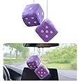 Ziciner Pair Fuzzy Plush Dice for Car Mirror, 3'' Retro Square Dice with Heart-Shape, Auto Rearview Mirror Hanging Ornament Decoration, Universal Car Accessories for Women (Purple)