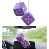 Pair Of Pink Retro Fuzzy Plush Dice - 2.4" Hanging Mirror Decor For Car Interior