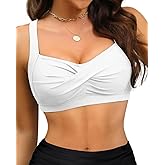 Women's Full Coverage Twist Front Bikini Top V Neck Padded Adjustable Wide Straps Swimsuit Tops Only for Women