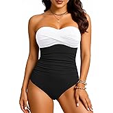 Yonique Womens Strapless One Piece Swimsuit Tummy Control Bandeau Bathing Suits Slimming Twist Front Swimwear