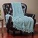 Chanasya Super Soft Beautiful Elegant Decorative Woven Popcorn Texture Couch Bed Baby Blue Teal Throw Blanket with Ball Fringe- Light Baby Blue