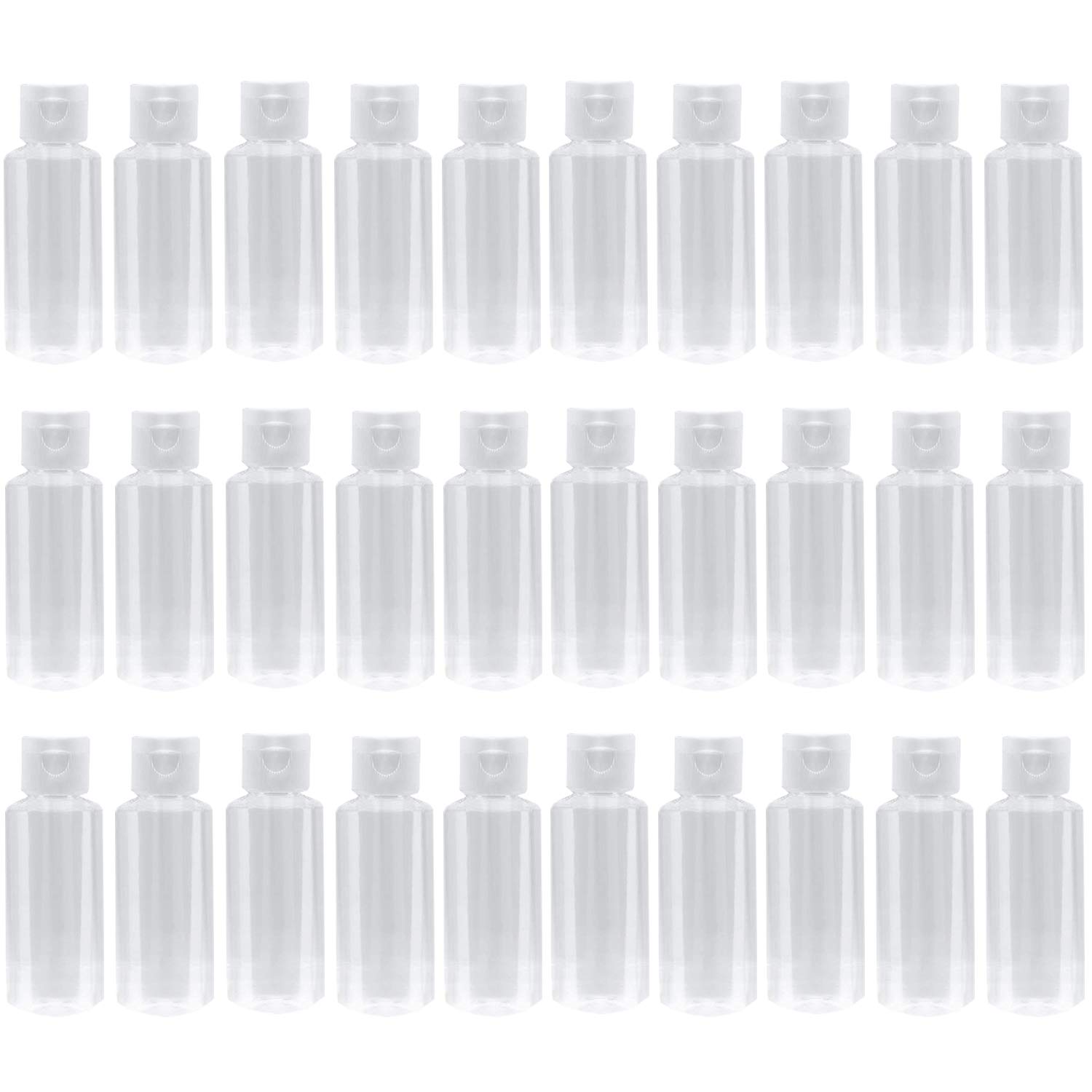 SUBANG 30 Pack 2 oz Clear Plastic Empty Bottles Travel Containers with Flip Cap For Home Use and Travel