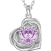 Aurora Tears Birthstone Rose Heart Pendant Necklace - 925 Sterling Silver Rose Cut Cubic Zirconia Love Necklace Anniversary Birthday Jewelry Gift for Women Wife Mom Daughter