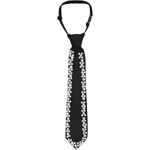 Ishua Faux Pearl Necktie for Women Adjustable Tie with Rhinestone Pre-tied Strap Tie for School Uniforms Formal Event Cosplay