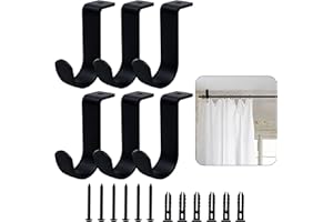 Shonmogar Ceiling Mount Curtain Rod Brackets 6 Pack Metal Holders with Screws, Sturdy Hooks for Bedroom, Living Room, Office, Black
